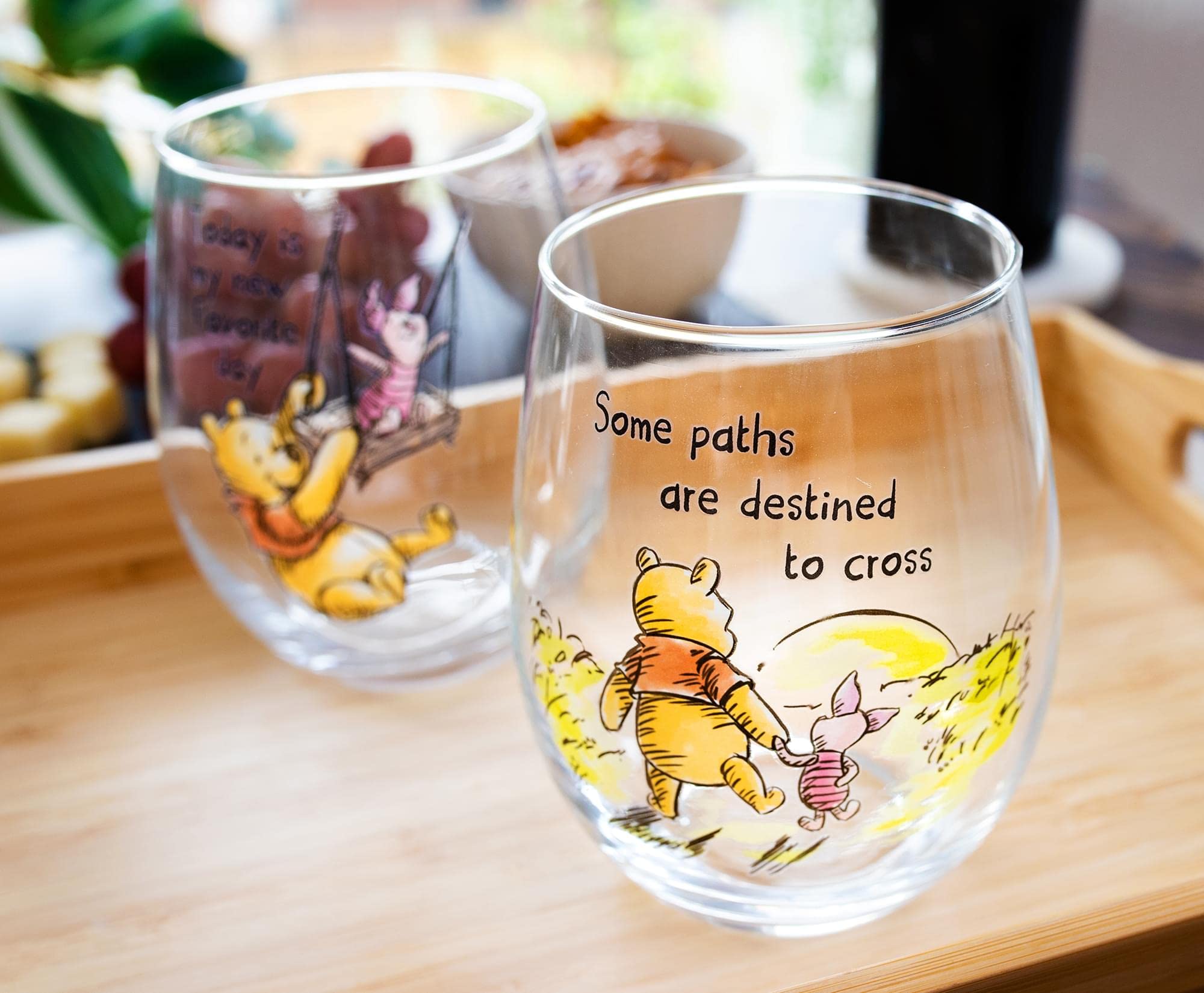 Disney Winnie The Pooh Quotes Teardrop Stemless Wine Glass Set | Tumbler Cup For Mimosas, Cocktails | Each Holds 20 Ounces