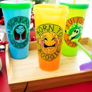 Disney The Nightmare Before Christmas Townsfolk Color-Changing Plastic Tumbler Cups, Set of 4 | Include Reusable Straw and Leak-Resistant Lid