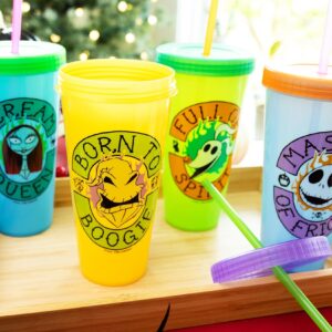 Disney The Nightmare Before Christmas Townsfolk Color-Changing Plastic Tumbler Cups, Set of 4 | Include Reusable Straw and Leak-Resistant Lid