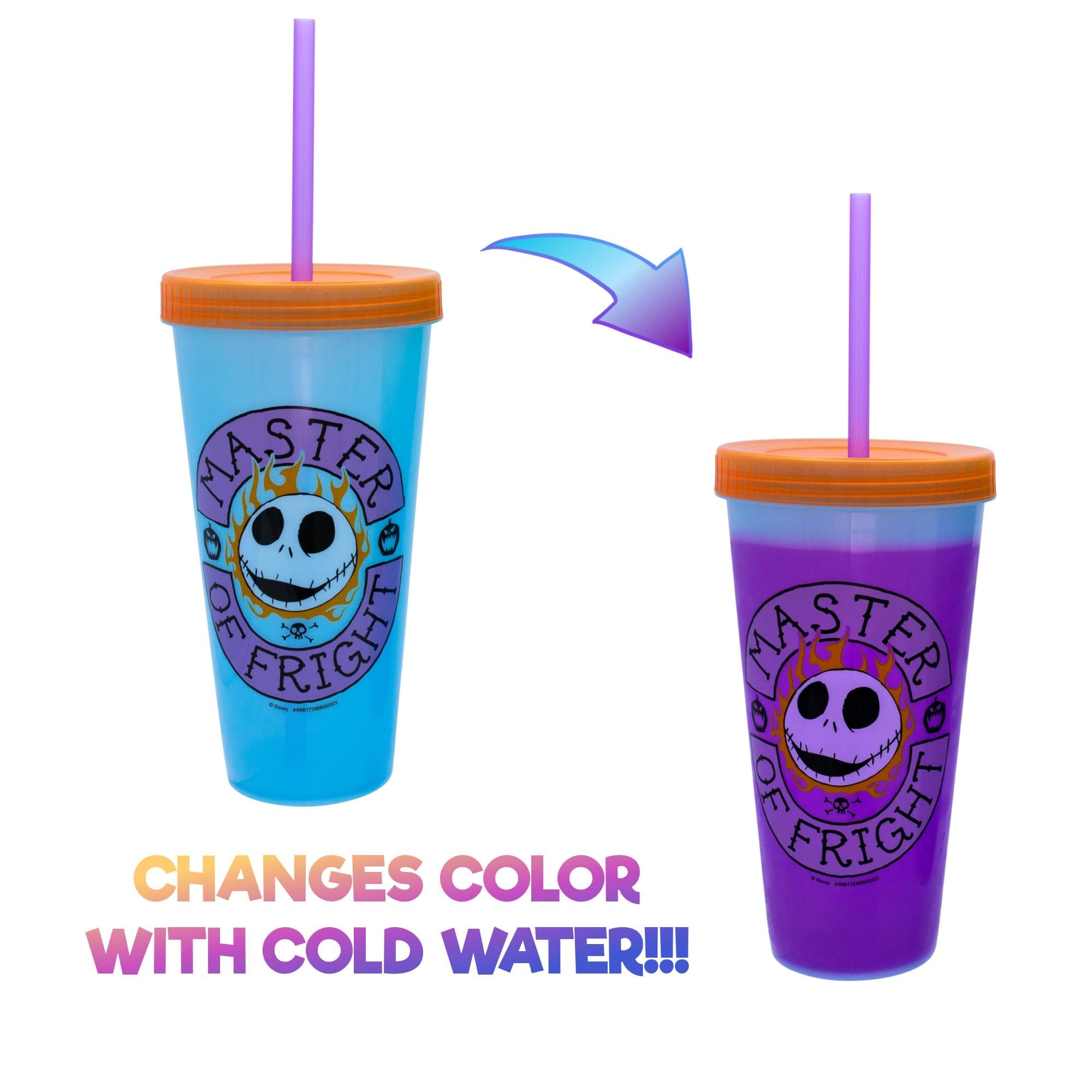 Disney The Nightmare Before Christmas Townsfolk Color-Changing Plastic Tumbler Cups, Set of 4 | Include Reusable Straw and Leak-Resistant Lid