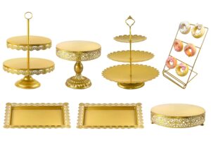 gold cake stand set-7 pcs gold cupcake stand-gold dessert table display set table decoration display tower plate for baby shower, wedding, birthday party, chrismas celebration