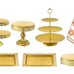 Gold Cake Stand Set-7 Pcs Gold Cupcake Stand-Gold Dessert Table Display Set Table Decoration Display Tower Plate for Baby Shower, Wedding, Birthday Party, Chrismas Celebration