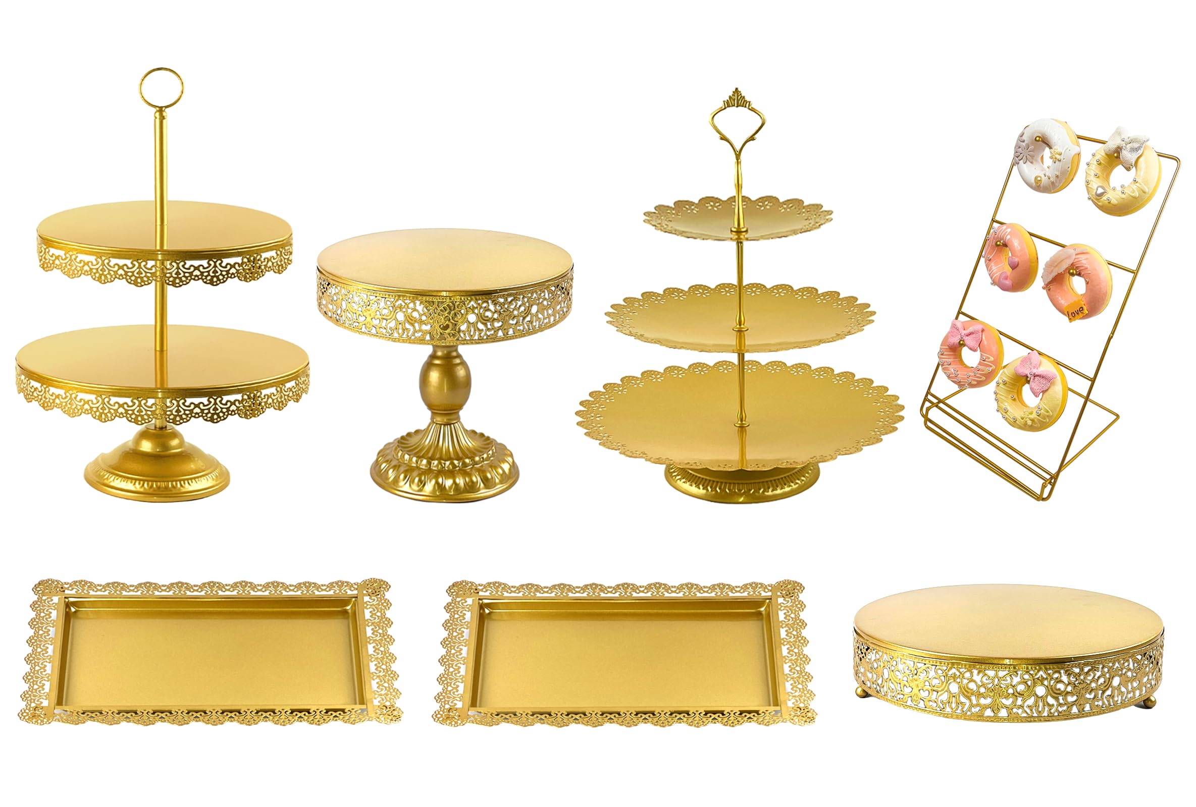 Gold Cake Stand Set-7 Pcs Gold Cupcake Stand-Gold Dessert Table Display Set Table Decoration Display Tower Plate for Baby Shower, Wedding, Birthday Party, Chrismas Celebration