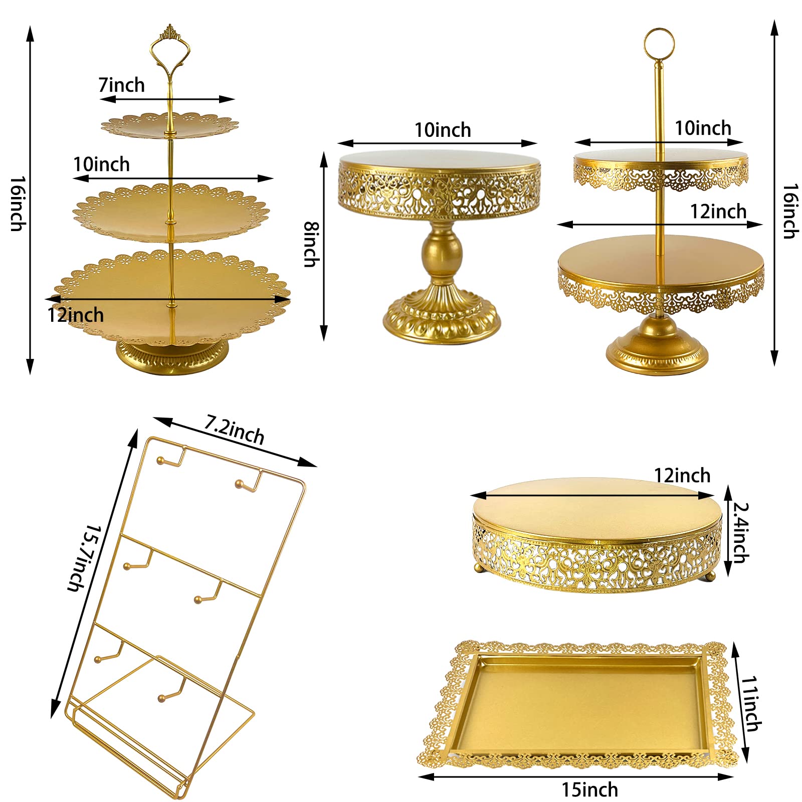 Gold Cake Stand Set-7 Pcs Gold Cupcake Stand-Gold Dessert Table Display Set Table Decoration Display Tower Plate for Baby Shower, Wedding, Birthday Party, Chrismas Celebration