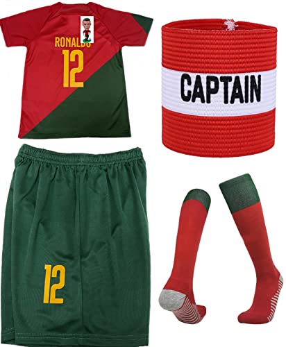 Horrizonix Portugal Ronaldo Kids Soccer Jersey Set - 10-12 Years, Red