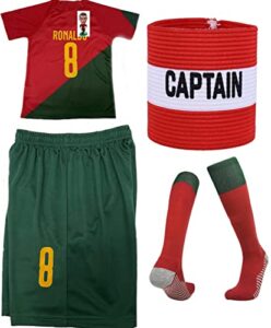 horrizonix portugal #7 ronaldo jersey kids - football jersey/shorts/socks/captain armband - ronaldo youth jersey (as1, age, 8_years, 9_years) red