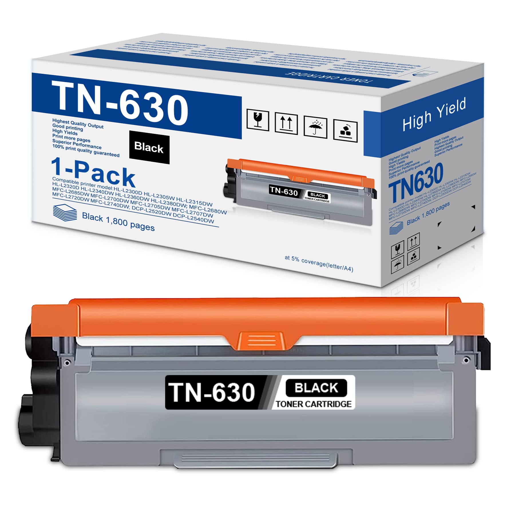 TN-630 TN630 TN 630 1 Pack Toner Cartridge Compatible TN630 Black Toner Replacement for Brother TN630 TN660 HL-L2380DW HL-L2300D MFC-L2680W MFC-L2685DW L2707DW L2720DW L2740DW DCP-L2520DW Printer YOIS