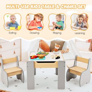 INFANS 3 in 1 Kids Table and Chair Set, Wood Multi Activity Table with Removable Tabletop Storage, Detachable Blackboard for Toddler Playing Drawing Arts Crafts,3 PCS Children Furniture