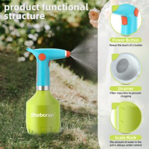 1L Electric Spray Bottle Sheboren Electric Plant Mister Battery Sprayers in Lawn and Garden Fertilizing Automatic Plant Mister Spray Bottle with Adjustable Spout for Plants, Household Cleaning (Green)