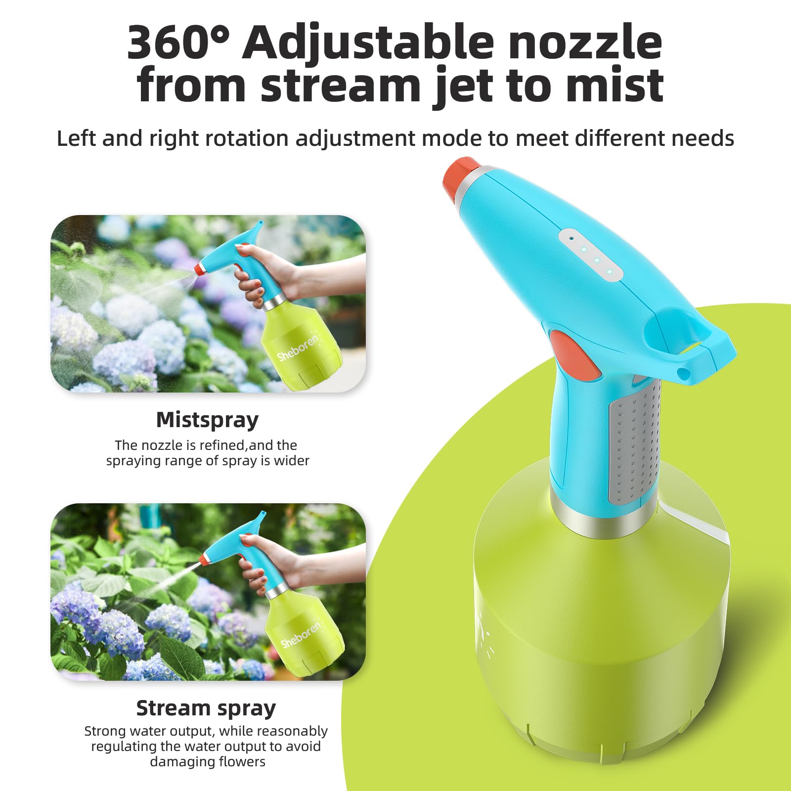 1L Electric Spray Bottle Sheboren Electric Plant Mister Battery Sprayers in Lawn and Garden Fertilizing Automatic Plant Mister Spray Bottle with Adjustable Spout for Plants, Household Cleaning (Green)