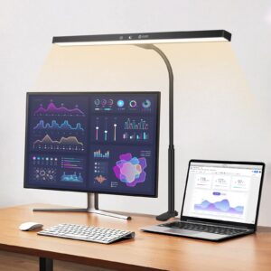 EOOKU LED Desk Lamp for Office Home, 12W Desk Light with Stepless Dimming Multi-Lighting Modes Adjustable Flexible Gooseneck for Reading, Study, Workbench