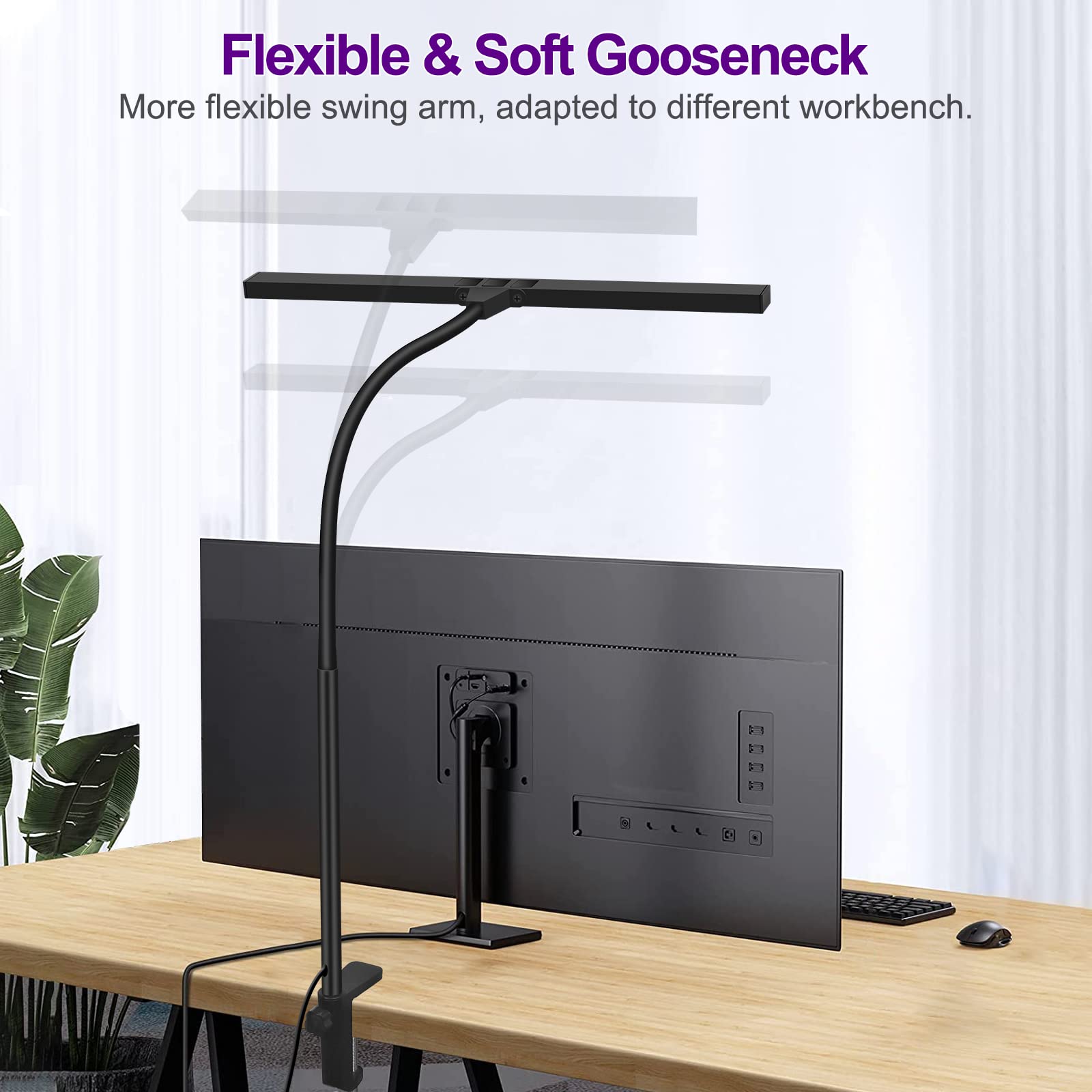 EOOKU LED Desk Lamp for Office Home, 12W Desk Light with Stepless Dimming Multi-Lighting Modes Adjustable Flexible Gooseneck for Reading, Study, Workbench