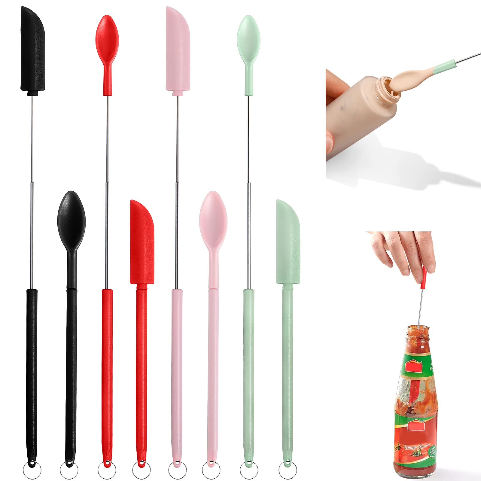 Vodolo 8 PCS Silicone Telescopic Spatula and Spoon for Makeup Mixing Palette Mini Makeup Spatulas To Get Last of Makeup Out, Beauty Cosmetic Spatula Make Up Spatula Tool