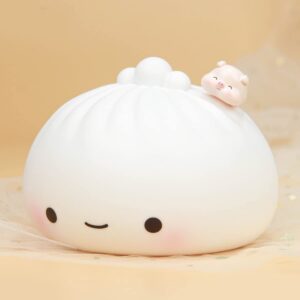 hotbest cute dumpling night light, silicone cute bun lamp for kids, cute light up dumpling, usb rechargeable led bedside lamps with touch control, kawaii nursery light for kids room bedroom