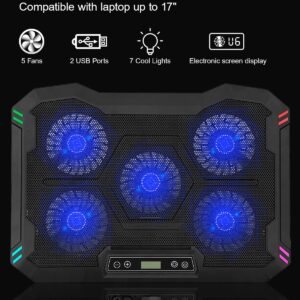 Laptop Cooling Pad with 5 Cooling Fans, Laptop Fan Cooling Pad for 14-17 Inch, Gaming Laptop Cooler Stand with 6 Height Adjustable, Notebook Cooler Pad with Two USB Port [2022 Version]