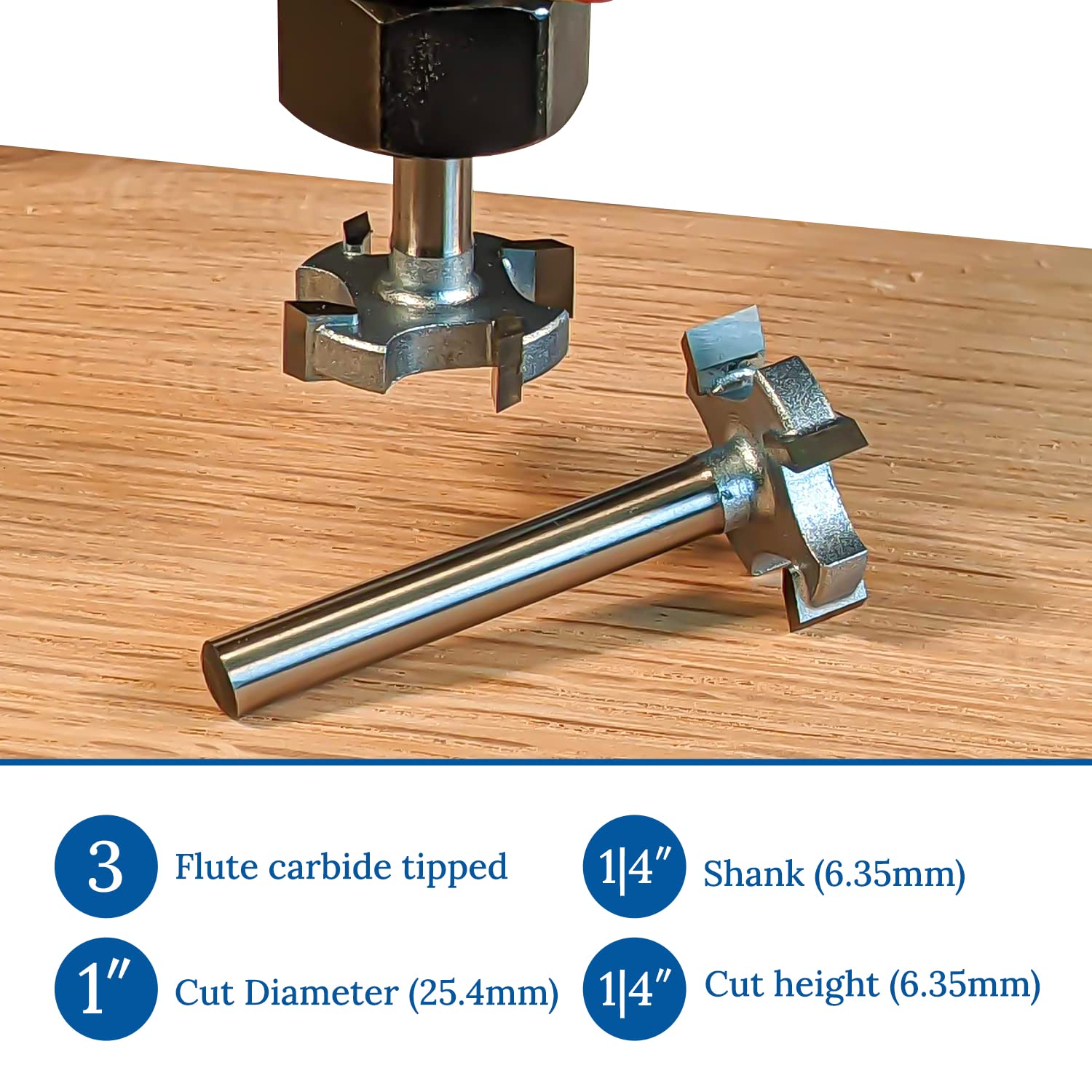 IDC WoodCraft 1" Surfacing CNC Router Bit for Spoilboard, Slab Flattening, Wood Surfacing, Resurfacing Spoil Board - 1" Cutting Diameter, 1/4" Shank, Carbide Tipped - Extra Smooth Woodworking