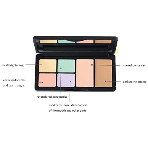 6 Colors Correcting Concealer Palette, Makeup Cream Contour Palette with Brush, Contouring Foundation Highlighting Concealer Palette for Conceals Dark Circles, Redness, Acne, Blemish