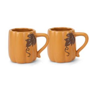 nat & jules pumpkin shaped 12 ounce ceramic coffee mugs: perfect for halloween, thanksgiving and fall kitchen & home collections - set of 2, orange