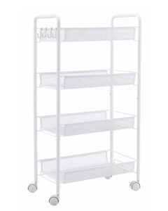 rolling utility storage rack cart on wheels, trolley carft cart, multi-purpose organizer shelf (white, 4 tier)