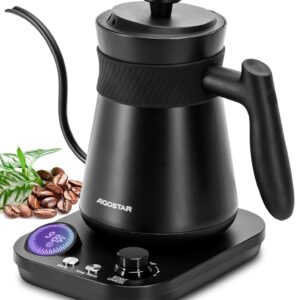 Aigostar Electric Gooseneck Kettle Temperature Control, 1200W Quick Heating Pour Over Kettle and Tea Kettle for Coffee Tea, 5 Variable Presets, Keep Warm & Stopwatch, Stainless Steel Inner, 0.8L