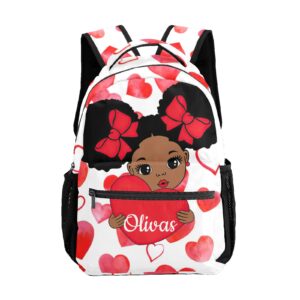 beyodd custom kids backpack, personalized student school bags for boys & girls, bookbags for travel red hearts black girl