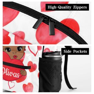 BEYODD Custom Kids Backpack, Personalized Student School Bags for Boys & Girls, Bookbags for Travel Red Hearts Black Girl