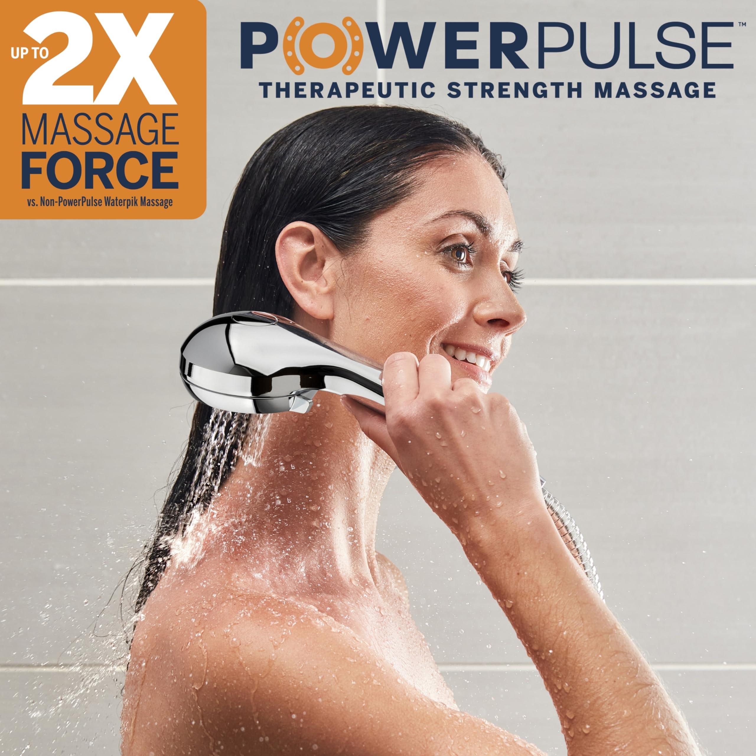 Waterpik High Pressure Hand Held Shower Head With Hose, PowerPulse Massage 6-Mode, Chrome XAL-643ME