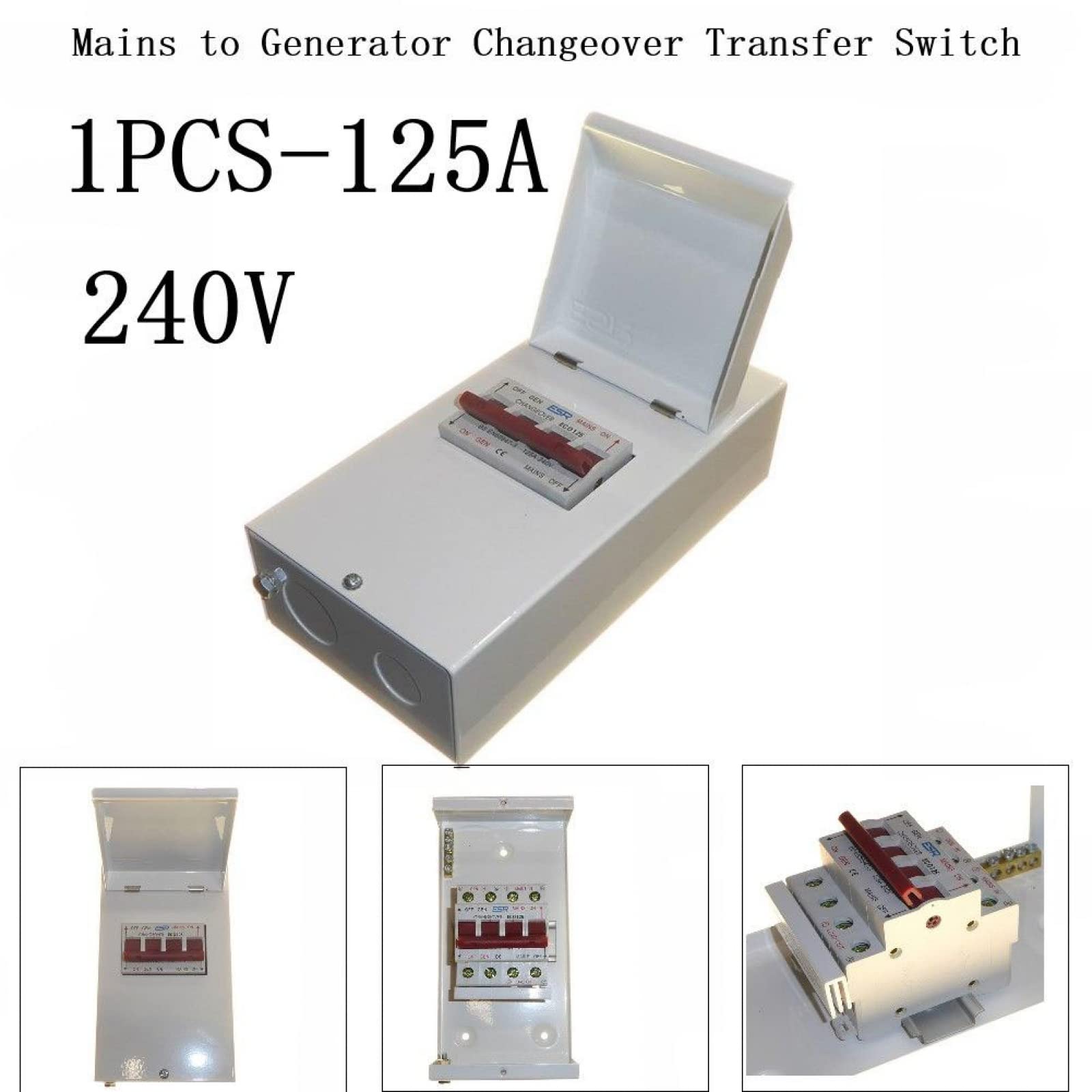 ZYNCUE Mains to Generator Changeover Switch Single Phase Metalclad 240V- 125 Amp Metal Outdoor Generator Transfer Switches