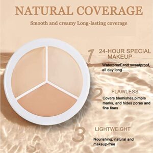Concealer Contour Palette With Brush,3 In 1 Color Correcting Highlight Concealer Contour Makeup Palette,color corrector for dark circles，Contouring foundation palette Waterproof&Long-Lasting,contouring makeup kit for beginners Dark Circles.(White)