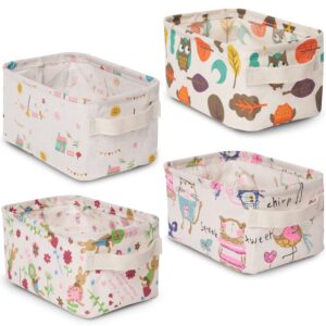 ezoware 4 pcs small foldable storage bins baskets, collapsible cute fabric shelf organizer containers with handles for bathroom toys nursery kids toddlers home - mixed characters, 10 x 6.5 x 5 inch