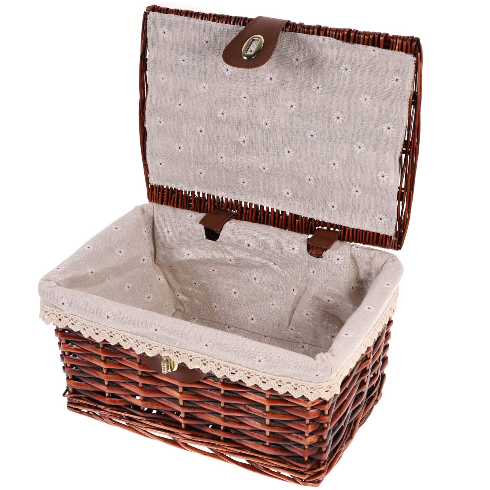 Zerodeko Rattan Storage Box Baskets with Lids Rattan Storage Baskets Rectangular Storage Bin Wicker Laundry Hamper Stair Basket Desk Organizer Baskets Seaweed Wooden Shelf Basket