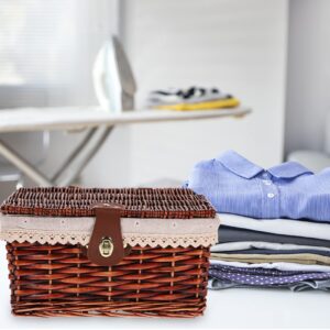 Zerodeko Rattan Storage Box Baskets with Lids Rattan Storage Baskets Rectangular Storage Bin Wicker Laundry Hamper Stair Basket Desk Organizer Baskets Seaweed Wooden Shelf Basket