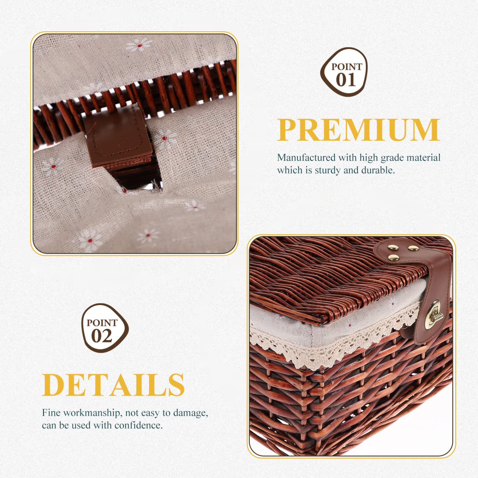 Zerodeko Rattan Storage Box Baskets with Lids Rattan Storage Baskets Rectangular Storage Bin Wicker Laundry Hamper Stair Basket Desk Organizer Baskets Seaweed Wooden Shelf Basket