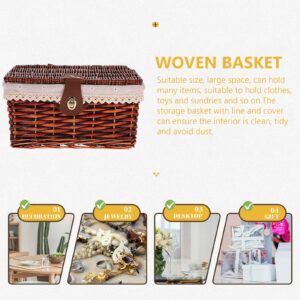 Zerodeko Rattan Storage Box Baskets with Lids Rattan Storage Baskets Rectangular Storage Bin Wicker Laundry Hamper Stair Basket Desk Organizer Baskets Seaweed Wooden Shelf Basket