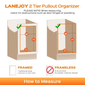 LANEJOY 2 Tier Pull Out Shelf(12 1/8" W x 16 3/8" D), Stainless Steel Slide Out Cabinet Organizer, Heavy Duty Under Sink Organization Storage for Kitchen Base Cabinet Organization