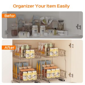 LANEJOY 2 Tier Pull Out Shelf(12 1/8" W x 16 3/8" D), Stainless Steel Slide Out Cabinet Organizer, Heavy Duty Under Sink Organization Storage for Kitchen Base Cabinet Organization