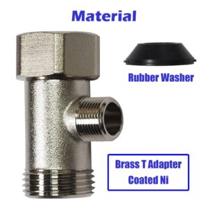 Bidet T Adapter - T Valve Adapter for Bidet, 15/16″ x 15/16″ x 9/16″ or 7/8″ x 7/8″ x 9/16″, Brass Coated Nickel, 3 Way Adapter or Tee Connector