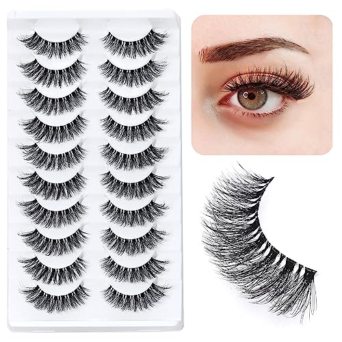 False Eyelashes Wispy with Clear Band Strip Lashes 10Pair Cat Eye Lashes D Curl Faux Mink Eyelashes For Party and Wedding by EXTENIFY (10Pairs-4A)