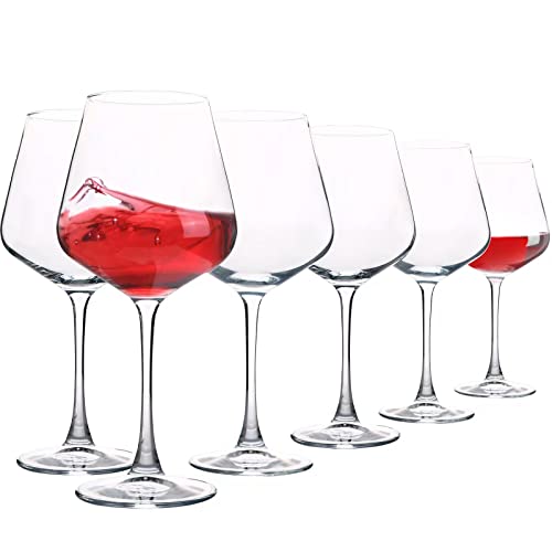 UMEIED 20 Ounce Burgundy Wine Glasses, Long Stemmed Premium Wine Glasses Set of 6, Crystal-clear