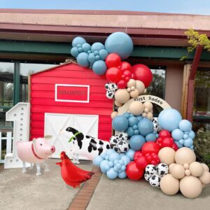 Cow Balloon Garland Arch Kit Western Cowboy blue red Farm animal print Balloons Farm theme birthday for Boy party my first rodeo party decorations