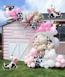 pink cow balloon garland kit cow print and pastel pink white tan cowgirl balloons for girl my first rodeo birthday party decorations holy cow im one supplies