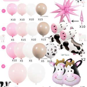 Pink Cow Balloon Garland Kit Cow Print and Pastel Pink White Tan Cowgirl Balloons for Girl my first rodeo birthday party decorations holy cow im one supplies