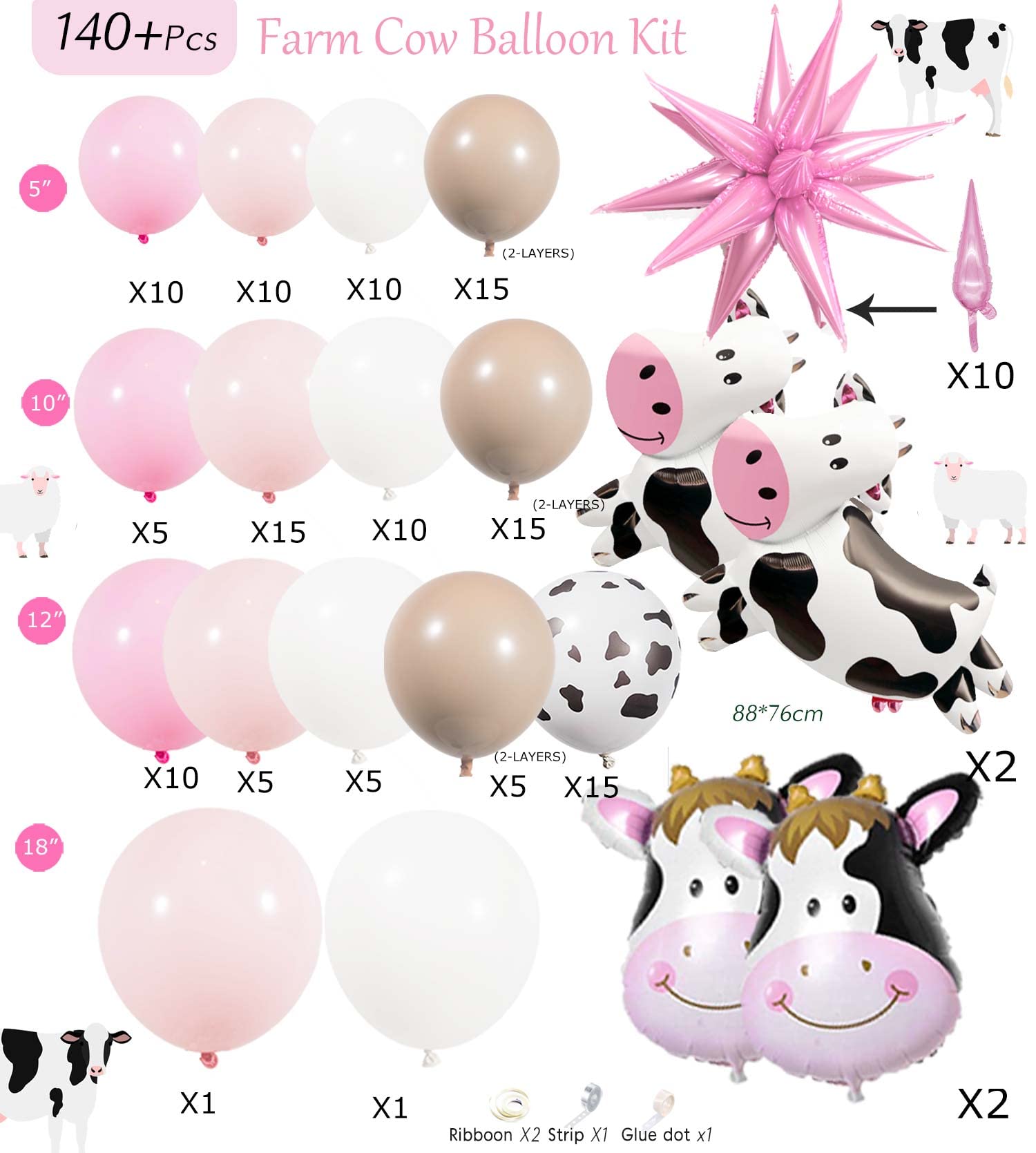 Pink Cow Balloon Garland Kit Cow Print and Pastel Pink White Tan Cowgirl Balloons for Girl my first rodeo birthday party decorations holy cow im one supplies