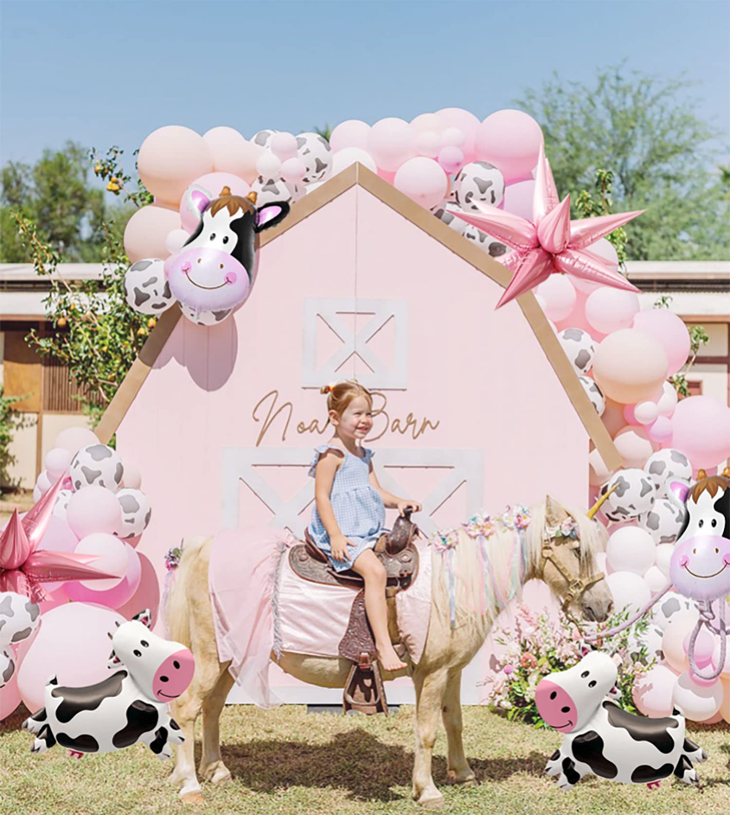 Pink Cow Balloon Garland Kit Cow Print and Pastel Pink White Tan Cowgirl Balloons for Girl my first rodeo birthday party decorations holy cow im one supplies