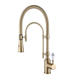 kunmai kitchen faucets brushed gold kitchen sink faucet with pull down sprayer high arc dual-mode kitchen faucet