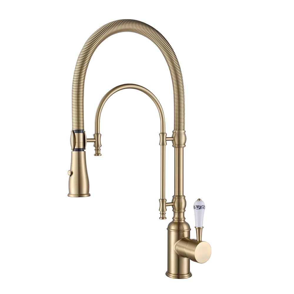 KunMai Kitchen Faucets Brushed Gold Kitchen Sink Faucet with Pull Down Sprayer High Arc Dual-Mode Kitchen Faucet