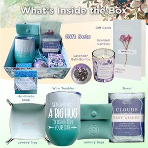 Birthday Gifts for Women, Unique Spa Gifts Baskets for Her, Best Self Care Package Present Kit Set Ideas for Female Mom Wife, Special Gifts Box Set with Wine Tumbler Valentine Gift, Mother's Day Gift