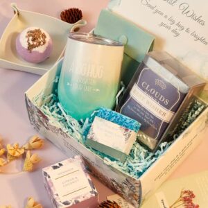 Birthday Gifts for Women, Unique Spa Gifts Baskets for Her, Best Self Care Package Present Kit Set Ideas for Female Mom Wife, Special Gifts Box Set with Wine Tumbler Valentine Gift, Mother's Day Gift