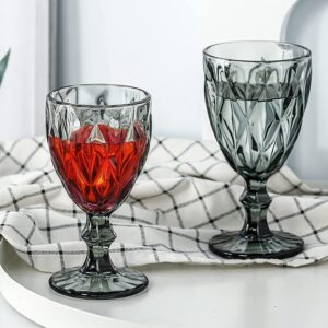 6 Pieces Vintage Wine Glasses Set, 8 Ounce Colored Glass Water Goblets, Stemmed Retro Style Drinking Glasses, Crystal Glass Cups, Dishwasher Safe, for Wedding Party Red Wine Glass with Gift Box