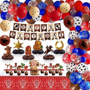 133pcs western cowboy birthday party decoration supplies western themed party decorations include balloon arch garland & honeycomb centerpieces tablecloth cake toppers for father's day decorations